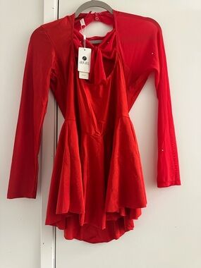 NWT iEFiEL Red long-sleeve Lyrical Dance Dress Sz M